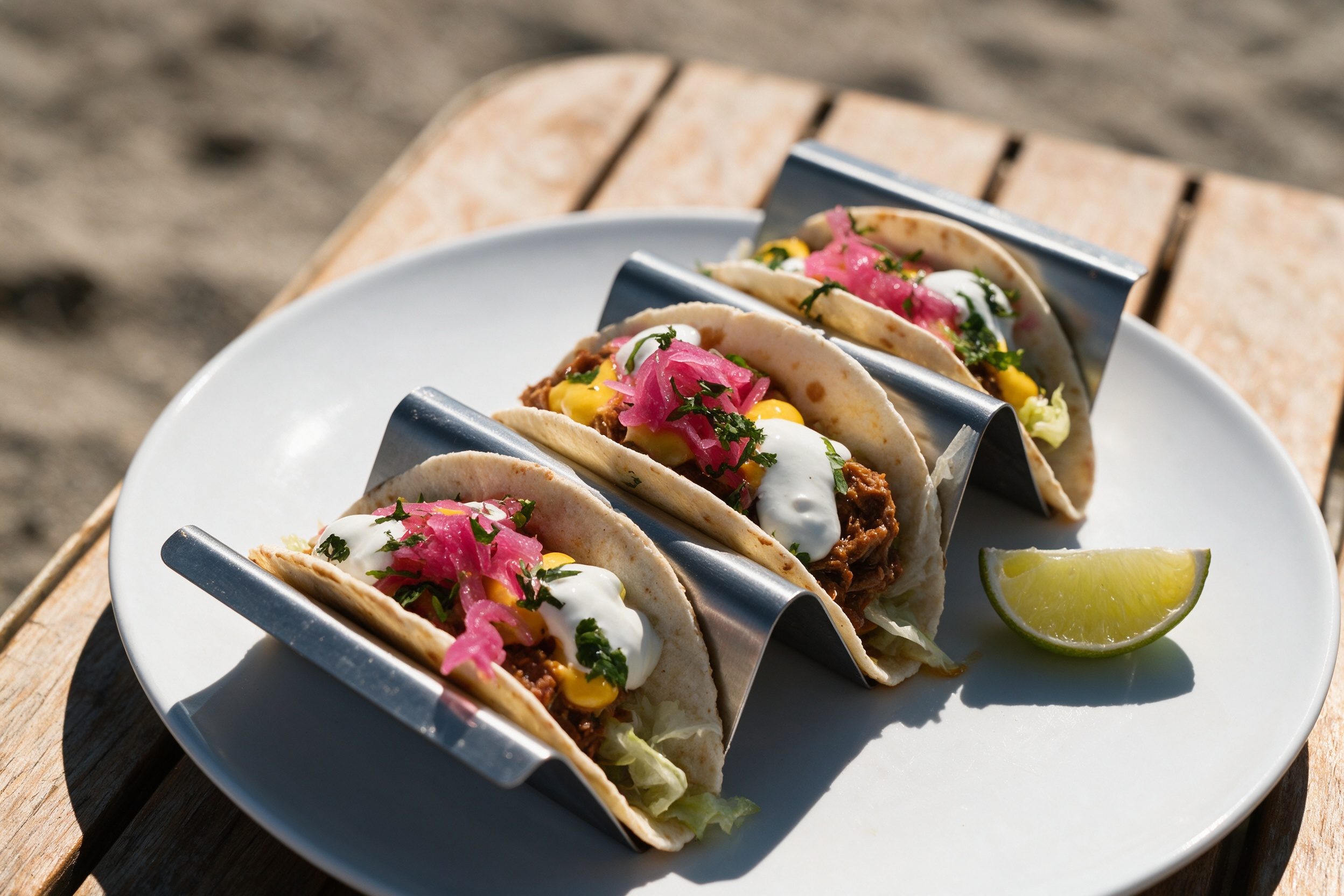 Tacos con tortilla de maíz, carne y lima
